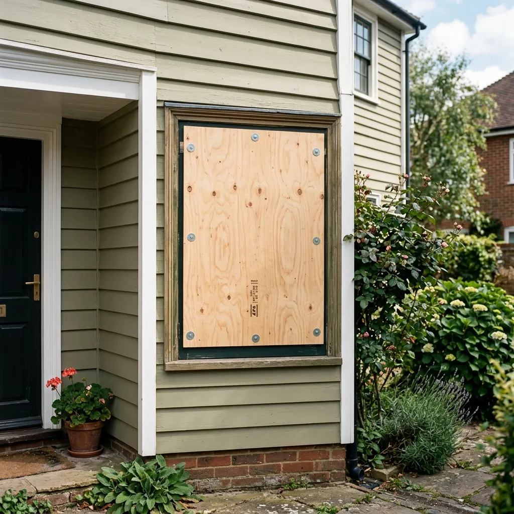 Board up service for a broken window at a managed residential property